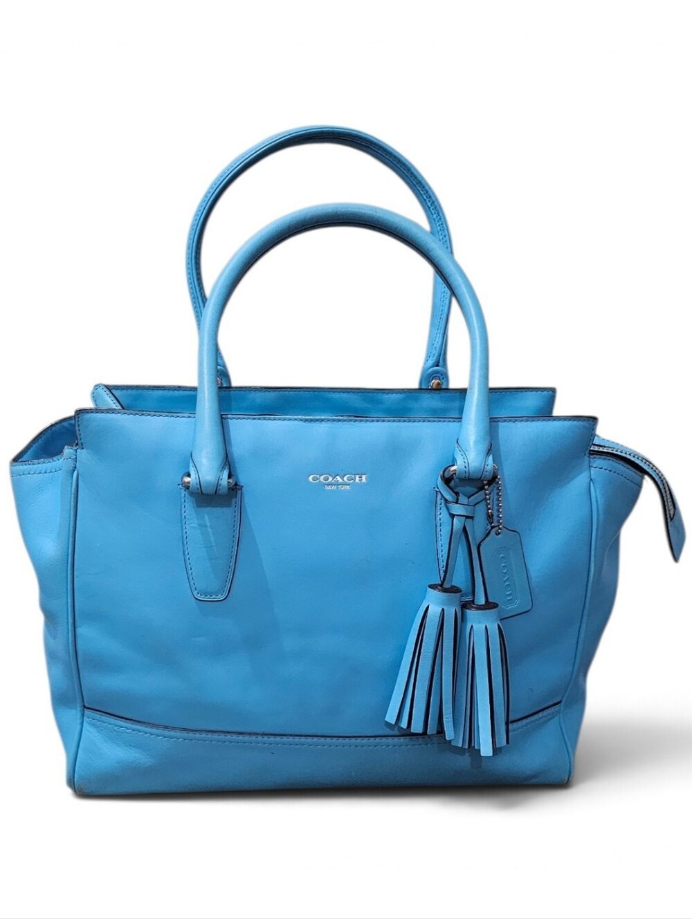 Coach Blue Leather Tote Bag with Tassel